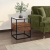 Square Walnut Side Table with Glass Top and Storage Drawer - Akila