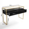 Large Black Glass Top Console Table with Drawers &amp; Gold Legs- Akila