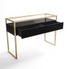 Large Black Glass Top Console Table with Drawers &amp; Gold Legs- Akila