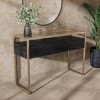 Large Black Glass Top Console Table with Drawers &amp; Gold Legs- Akila
