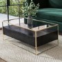 Rectangular Black and Gold Glass Top Coffee Table with Storage - Akila