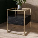 AKA007 Square Black and Gold Glass Top Side Table with Storage - Akila