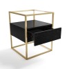 Black Side Table with Glass Top and Storage Drawers - Akila