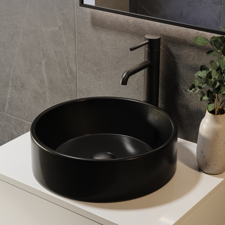 ONLY OPENED - Round Matt Black Countertop Basin 388*388*118 - Alaska