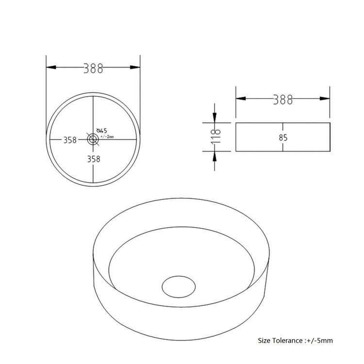 ONLY OPENED - Round Matt Black Countertop Basin 388*388*118 - Alaska