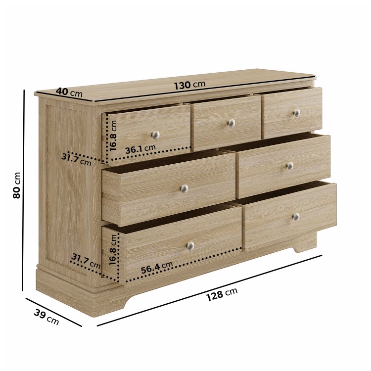 Wide Oak Chest of 7 Drawers - Alexander
