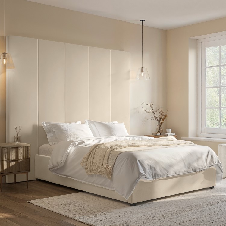 Pack of 2 Upholstered Wall-Mounted Headboard Panels in Beige Velvet - Alisha