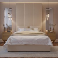 Beige Velvet Double Ottoman Bed with Tall Headboard - Alisha Beige Velvet Double Ottoman Bed with Tall Headboard - Alisha