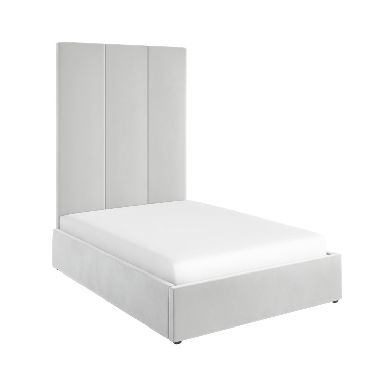 Grey Velvet Double Ottoman Bed with Tall Headboard - Alisha