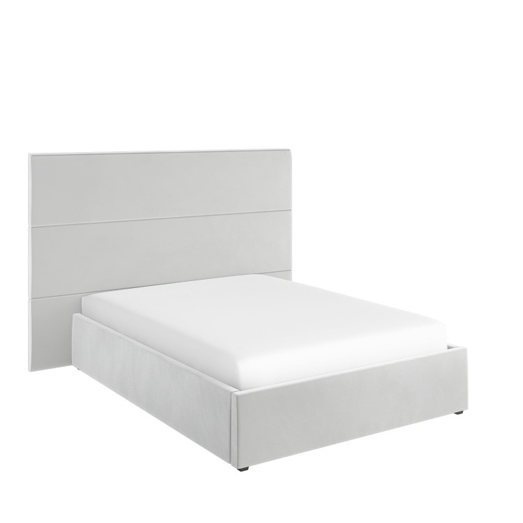 Grey Velvet Double Ottoman Bed with Tall Headboard - Alisha