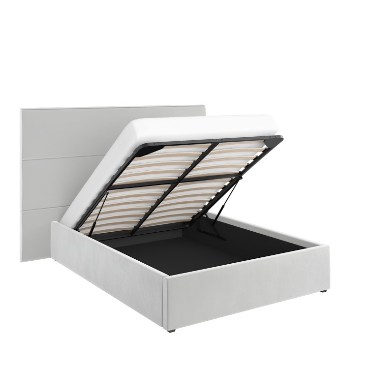 Grey Velvet Double Ottoman Bed with Tall Headboard - Alisha