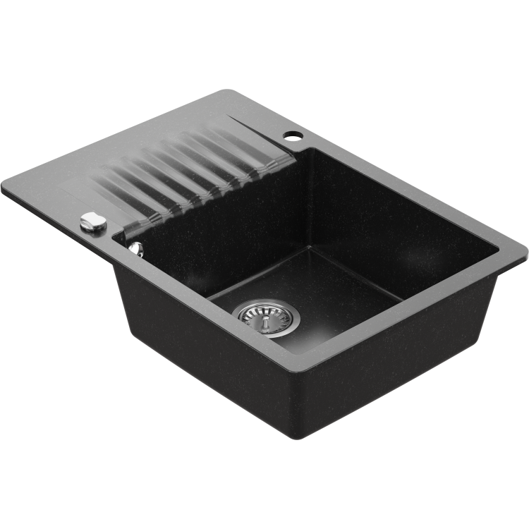 Compact 1 Bowl Black Granite Composite Kitchen Sink & Waste - 715 x 500mm - Alice