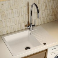 Single Bowl White Inset Granite Composite Compact Kitchen Sink with Reversible Drainer - Enza Alice