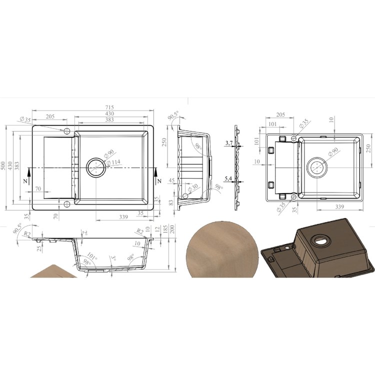 Single Bowl White Inset Granite Composite Compact Kitchen Sink with Reversible Drainer - Enza Alice