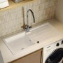 GRADE A1 - Large Single Bowl White Inset Granite Composite Kitchen Sink with Reversible Drainer - Enza Alice