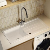 GRADE A1 - Large Single Bowl White Inset Granite Composite Kitchen Sink with Reversible Drainer - Enza Alice