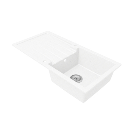 Large 1 Bowl White Inset Granite Composite Kitchen Sink with Reversible Drainer - Enza Alice
