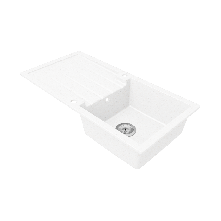 Large Single Bowl White Inset Granite Composite Kitchen Sink with Reversible Drainer - Enza Alice