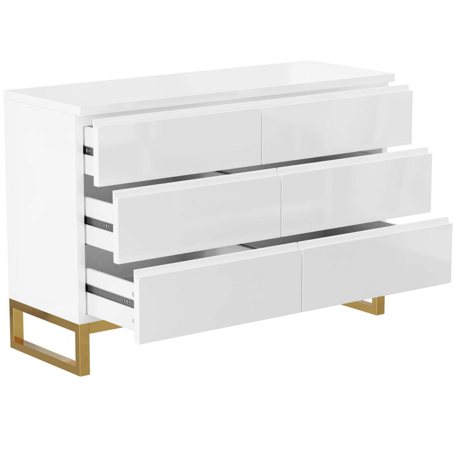 Wide White High Gloss Chest of 6 Drawers with Legs Alina BuyItDirect.ie