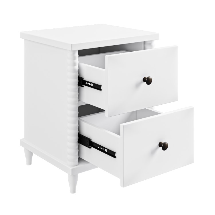 White 2-Drawer Bobbin Bedside Table - Alma