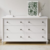 Wide White Bobbin Chest of 6 Drawers - Alma Wide White Bobbin Chest of 6 Drawers - Alma