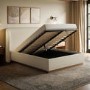 Cream Upholstered Double Ottoman Bed with Curved Headboard - Adelyn