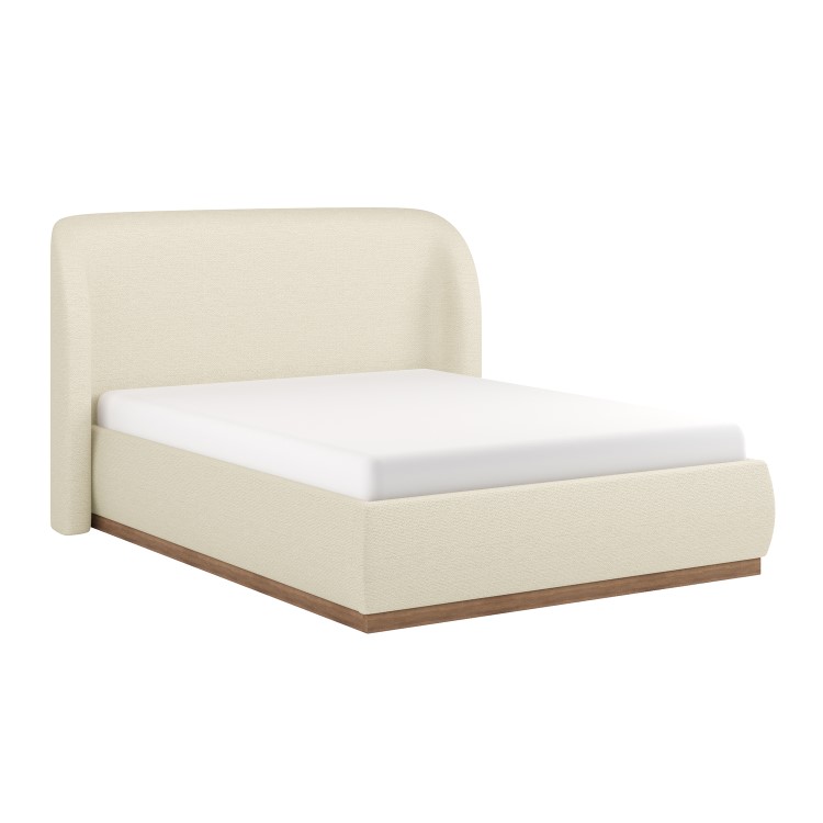 Cream Upholstered Double Ottoman Bed with Curved Headboard - Adelyn