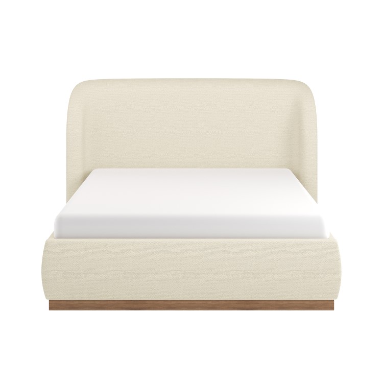 Cream Upholstered Double Ottoman Bed with Curved Headboard - Adelyn