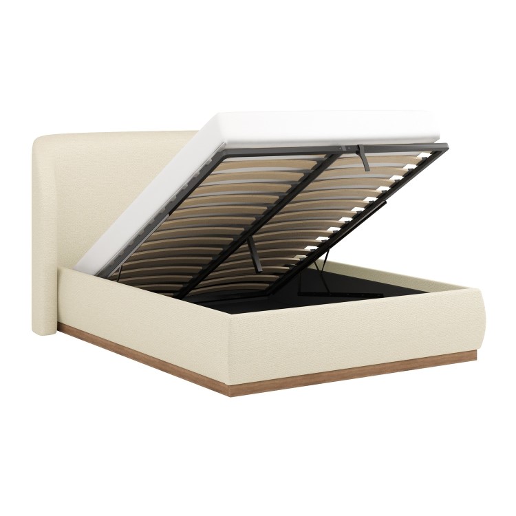 Cream Upholstered Double Ottoman Bed with Curved Headboard - Adelyn