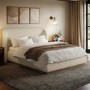 Cream Upholstered King Size Ottoman Bed with Curved Headboard - Adelyn
