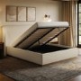 Cream Upholstered King Size Ottoman Bed with Curved Headboard - Adelyn
