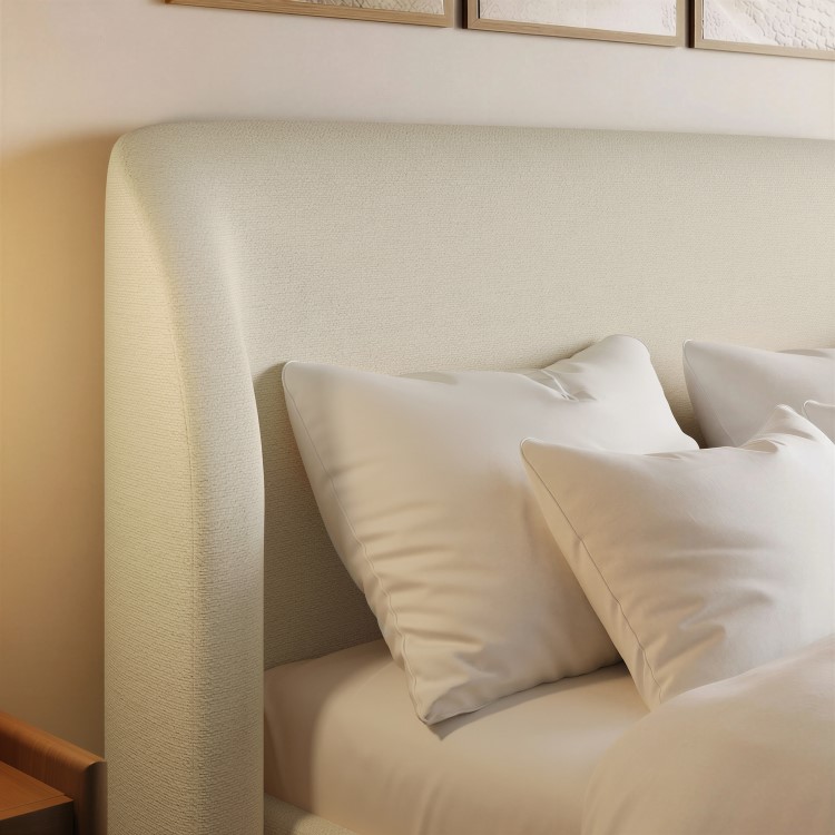 Cream Upholstered King Size Ottoman Bed with Curved Headboard - Adelyn