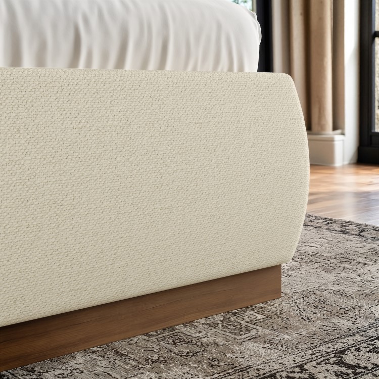 Cream Upholstered King Size Ottoman Bed with Curved Headboard - Adelyn