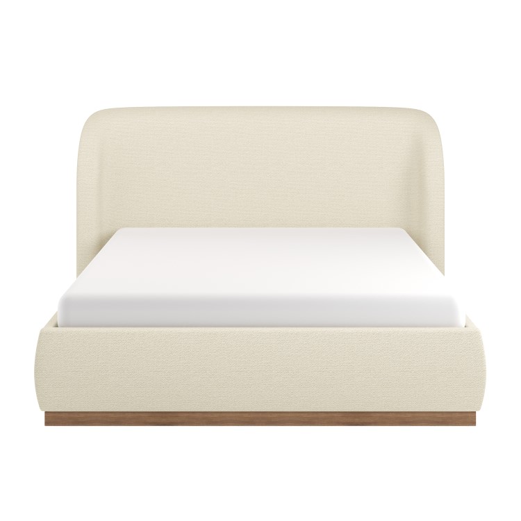 Cream Upholstered King Size Ottoman Bed with Curved Headboard - Adelyn