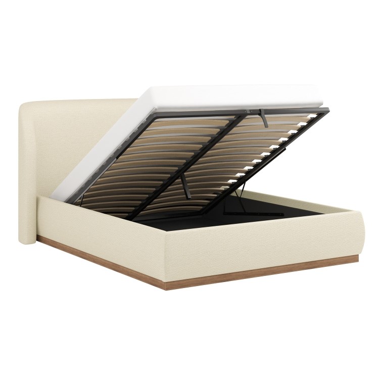 Cream Upholstered King Size Ottoman Bed with Curved Headboard - Adelyn