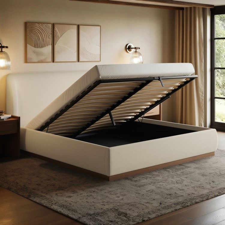 Cream Upholstered Super King Ottoman Bed with Curved Headboard - Adelyn