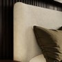 Beige Upholstered King Size Ottoman Bed with Soft Curved Headboard and Footboard - Althea