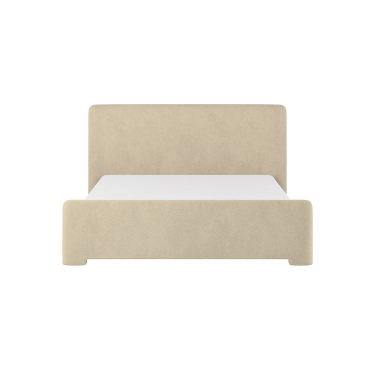 Beige Upholstered Super King Ottoman Bed with Soft Curved Headboard and Footboard - Althea