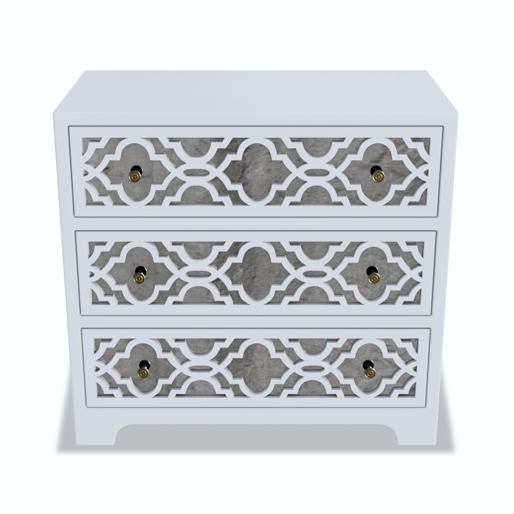 Grey Mirrored Boho Chest of 3 Drawers - Alexis