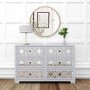 Wide Grey Mirrored Boho Chest of 6 Drawers - Alexis