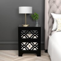 Black Mirrored Boho 2 Drawer Bedside Table - Alexis