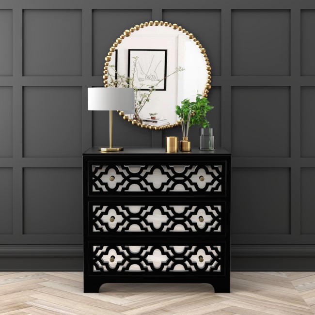 Black Mirrored Boho Chest of 3 Drawers - Alexis