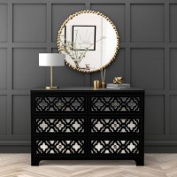 Wide Black Mirrored Boho Chest of 6 Drawers - Alexis