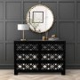 Wide Black Mirrored Boho Chest of 6 Drawers - Alexis