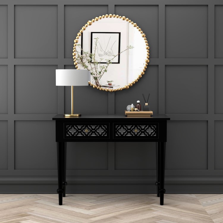 Black Mirrored Boho Dressing Table with 2 Drawers - Alexis