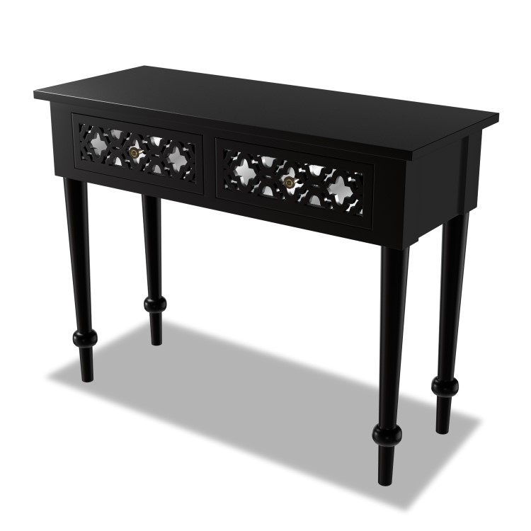 Black Mirrored Boho Dressing Table with 2 Drawers - Alexis