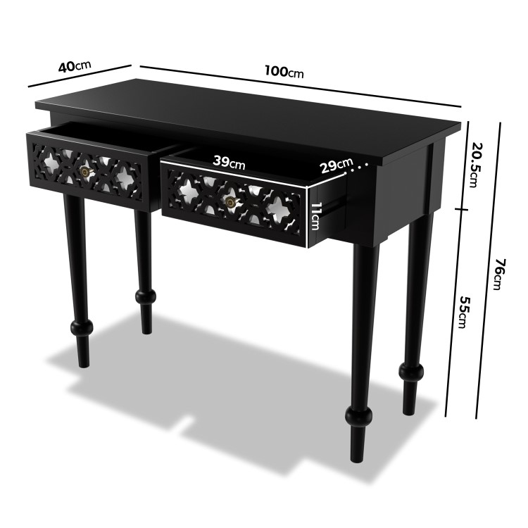 Black Mirrored Boho Dressing Table with 2 Drawers - Alexis