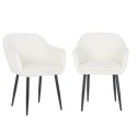 ALY001A Set of 2 Cream Boucle Armchair Dining Chairs With Black Legs - Ally
