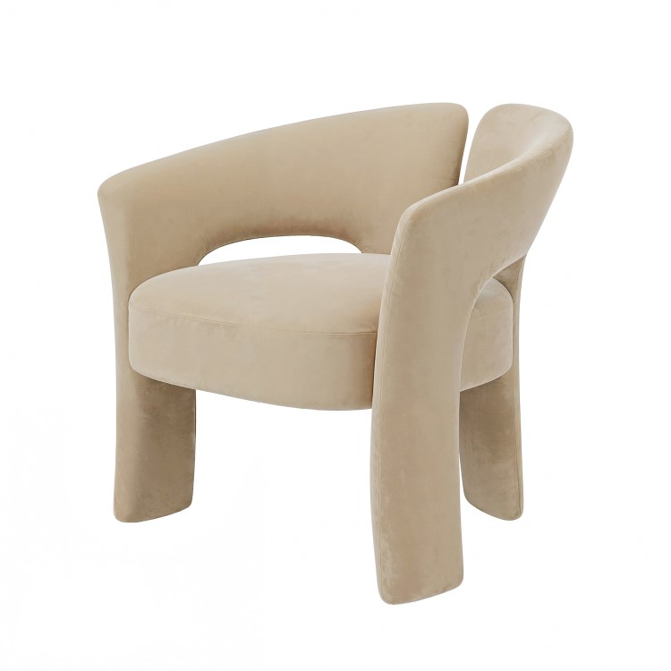 Beige Velvet Modern Curved Accent Chair - Azalea