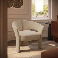 Beige Velvet Modern Curved Accent Chair - Azalea